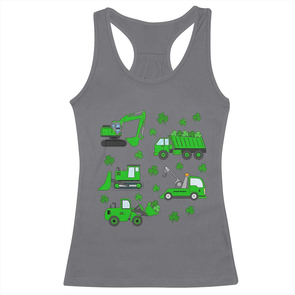 Funny St Patricks Day Construction Trucks Irish Shamrock Racerback Tank Top