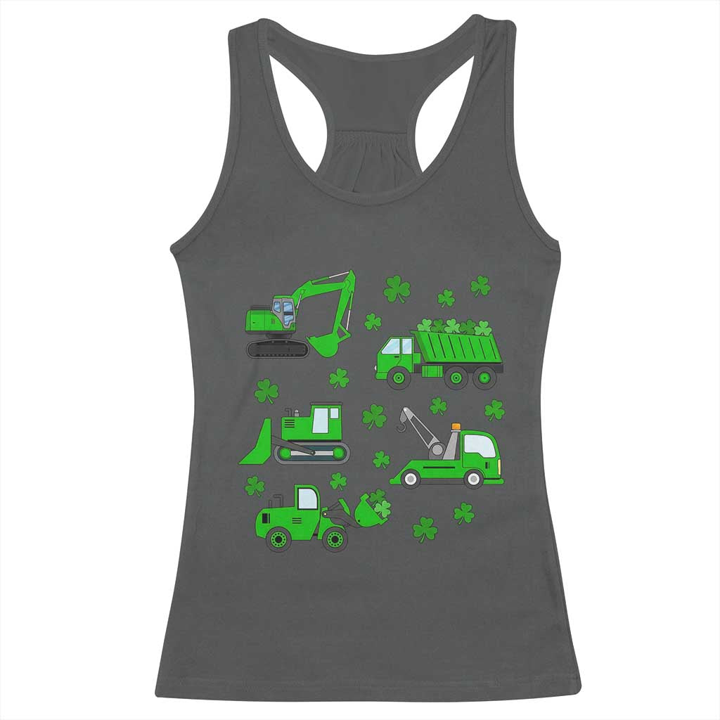 Funny St Patricks Day Construction Trucks Irish Shamrock Racerback Tank Top