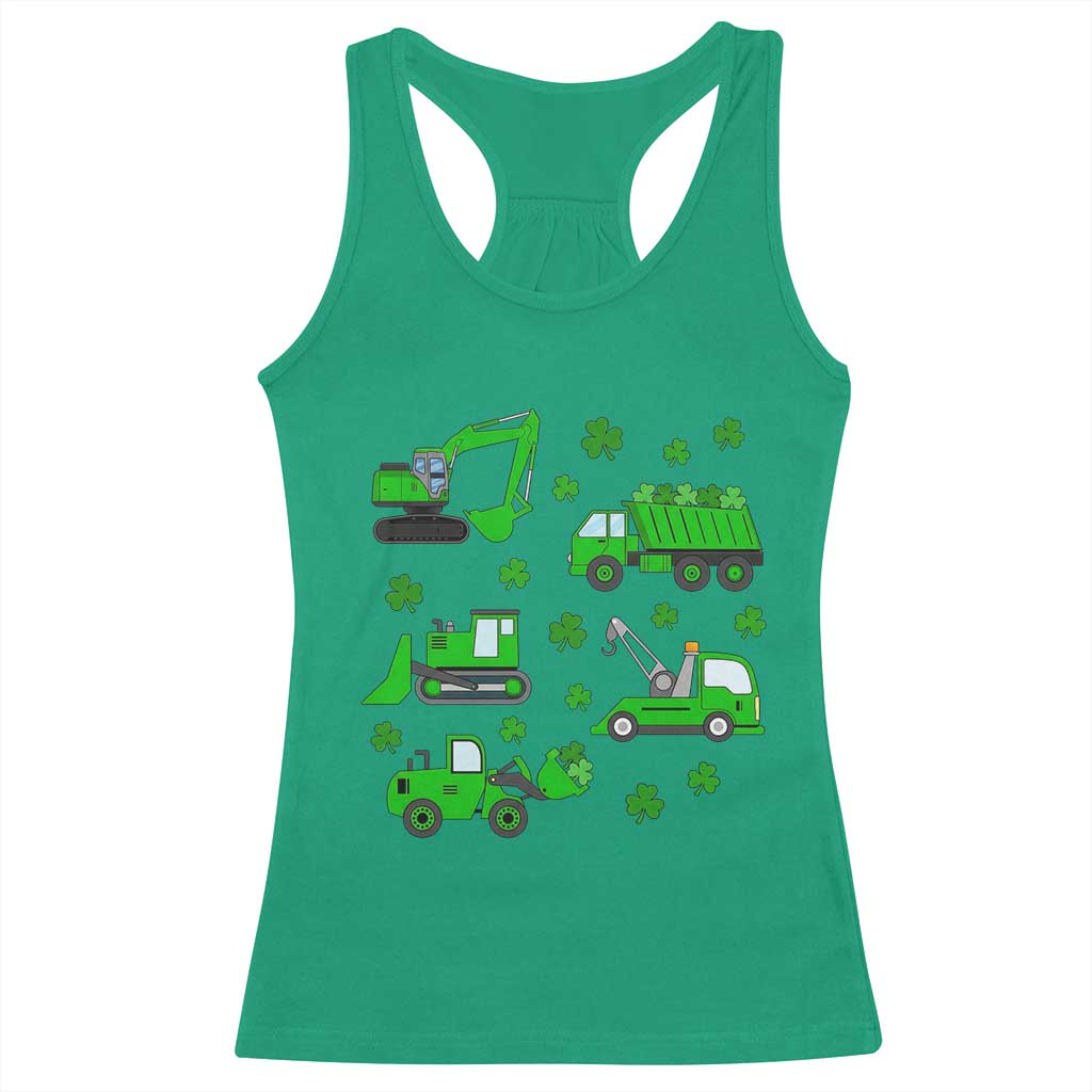 Funny St Patricks Day Construction Trucks Irish Shamrock Racerback Tank Top