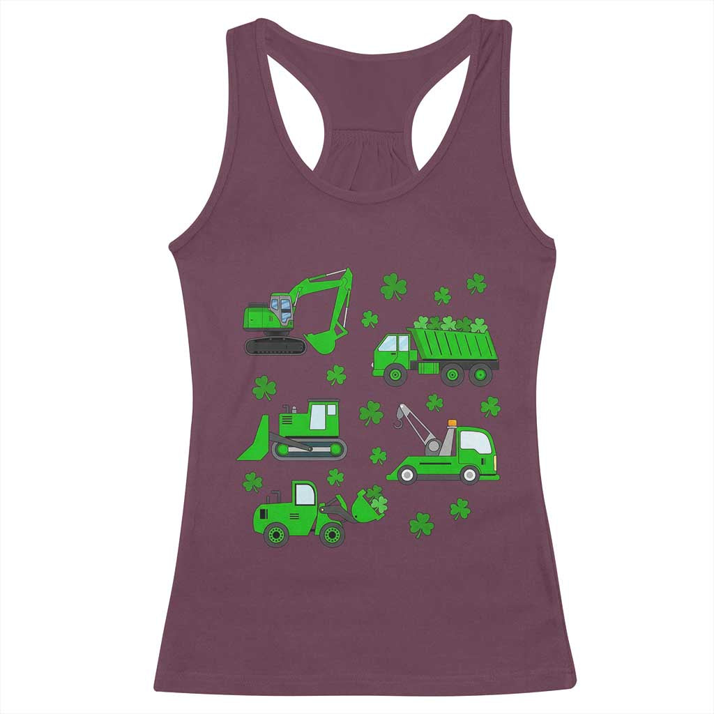 Funny St Patricks Day Construction Trucks Irish Shamrock Racerback Tank Top