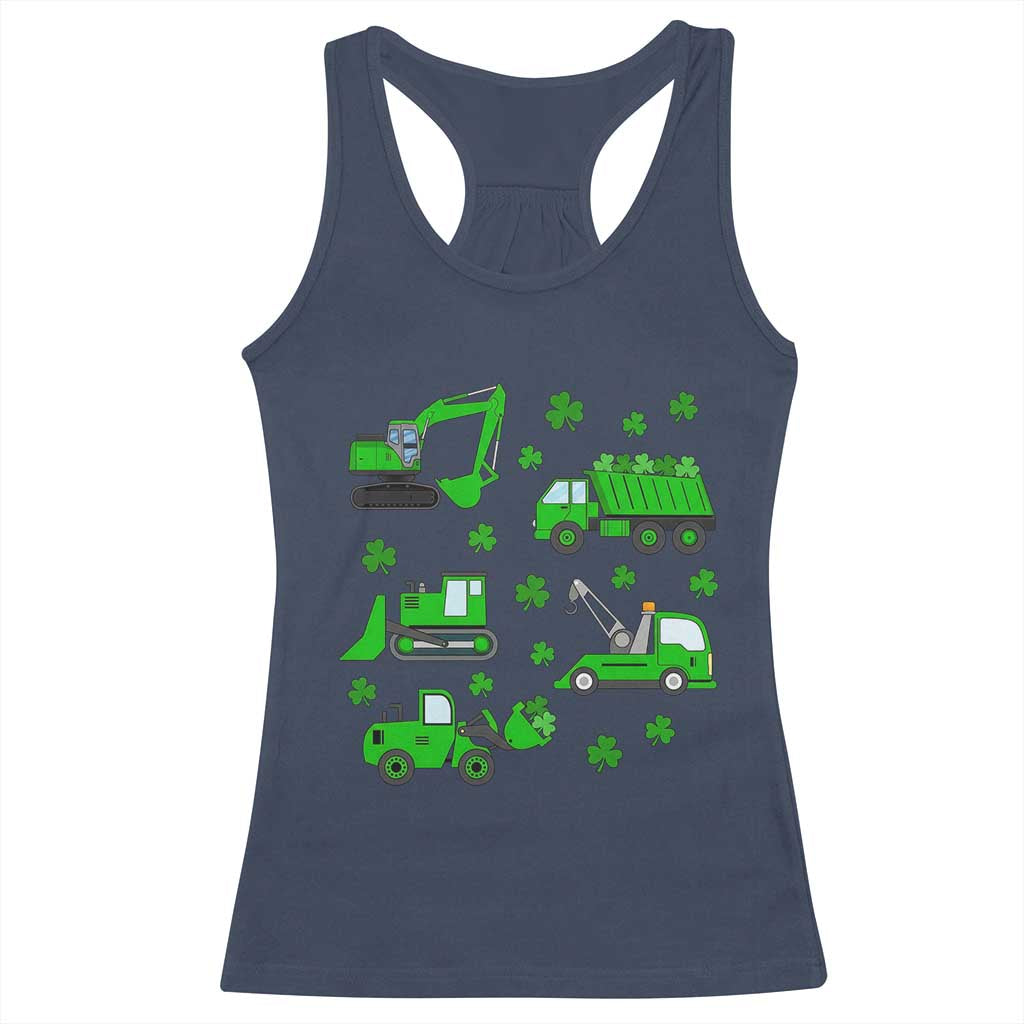 Funny St Patricks Day Construction Trucks Irish Shamrock Racerback Tank Top