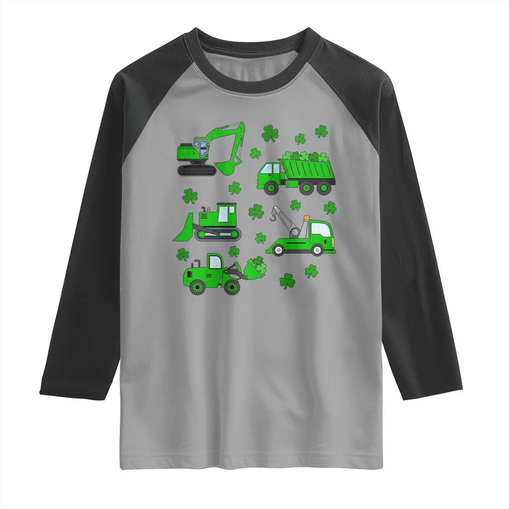 Funny St Patricks Day Construction Trucks Irish Shamrock Raglan Shirt