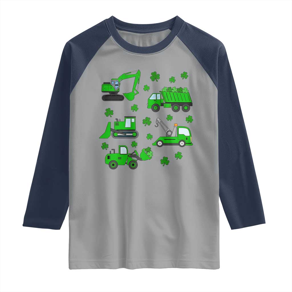 Funny St Patricks Day Construction Trucks Irish Shamrock Raglan Shirt