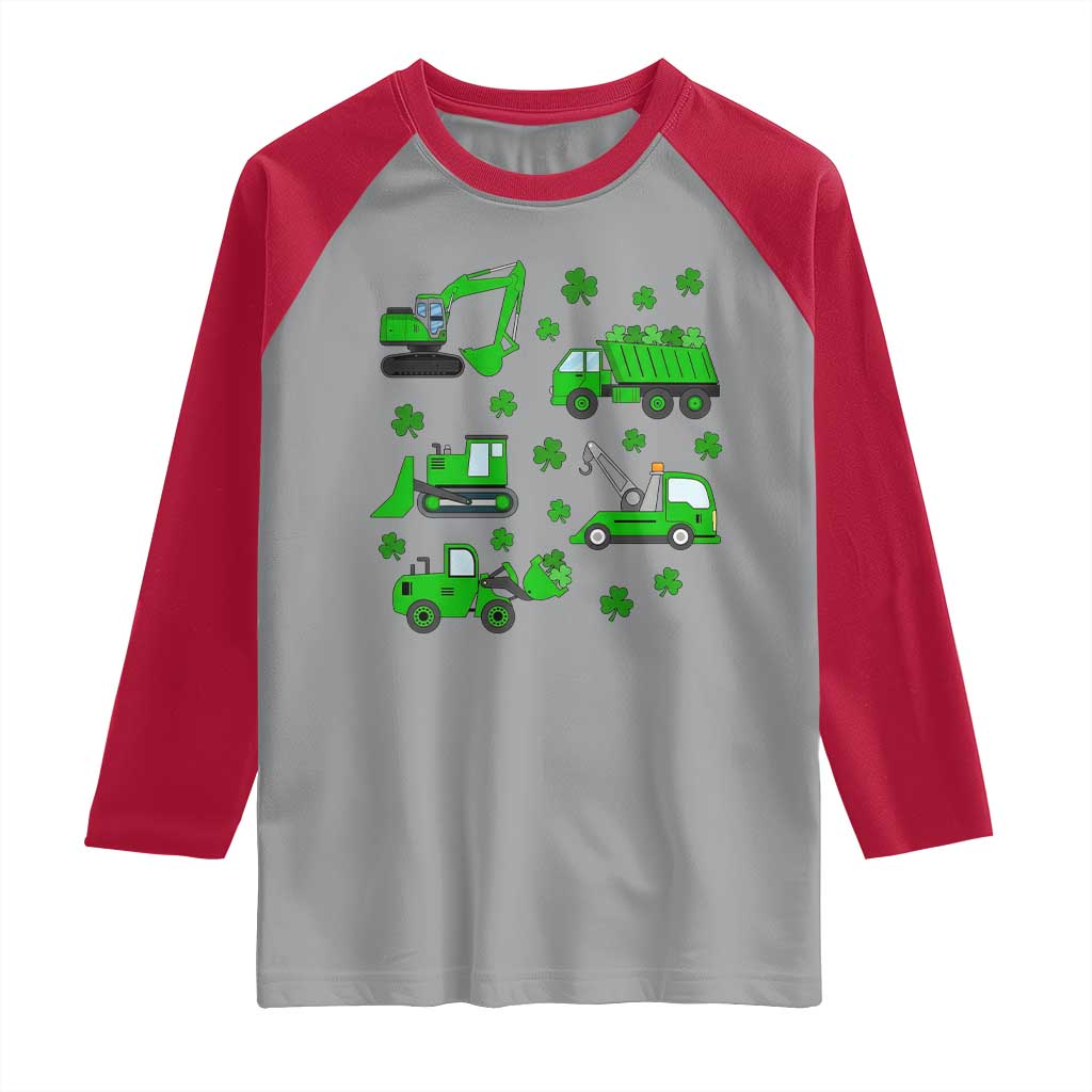 Funny St Patricks Day Construction Trucks Irish Shamrock Raglan Shirt