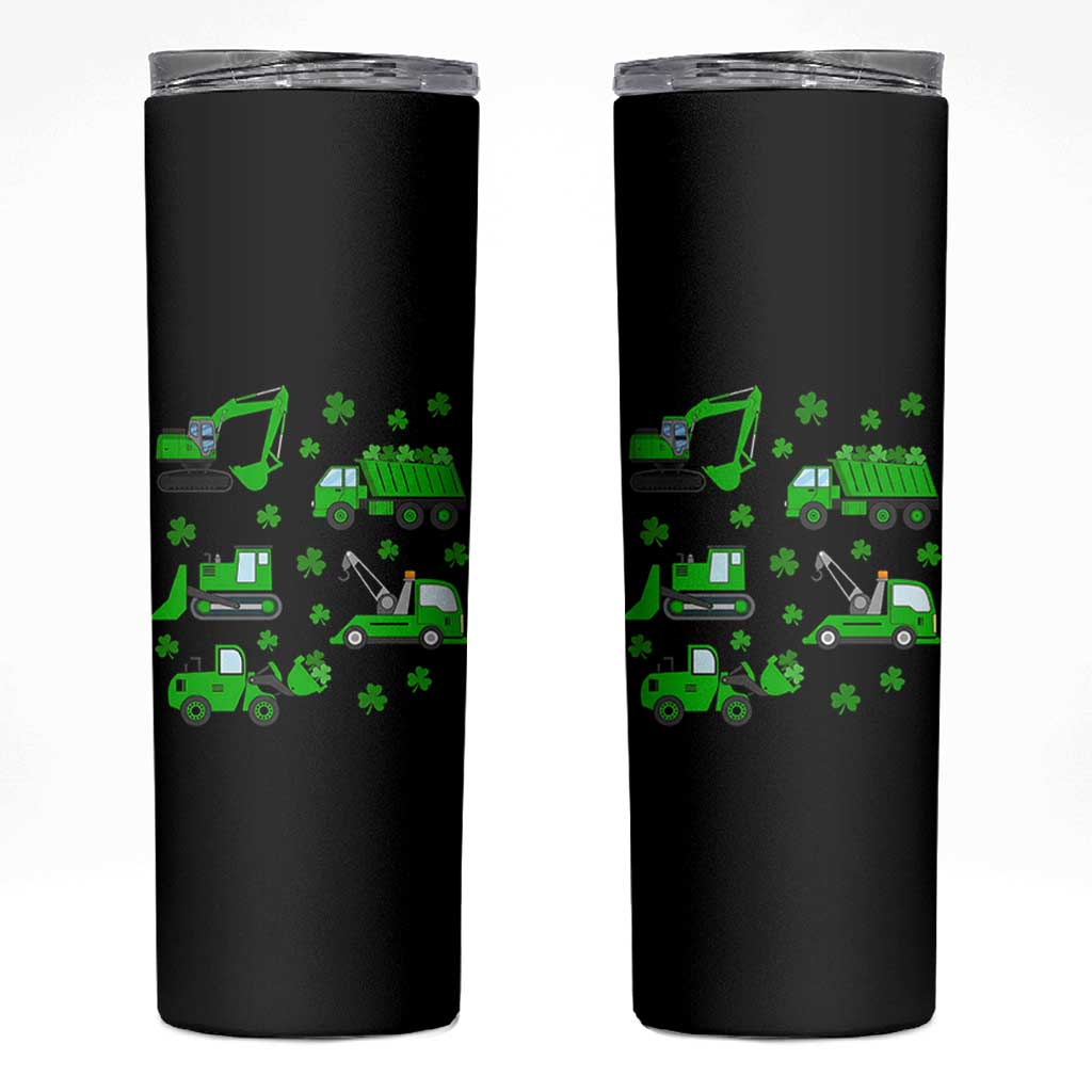 Funny St Patricks Day Construction Trucks Irish Shamrock Skinny Tumbler