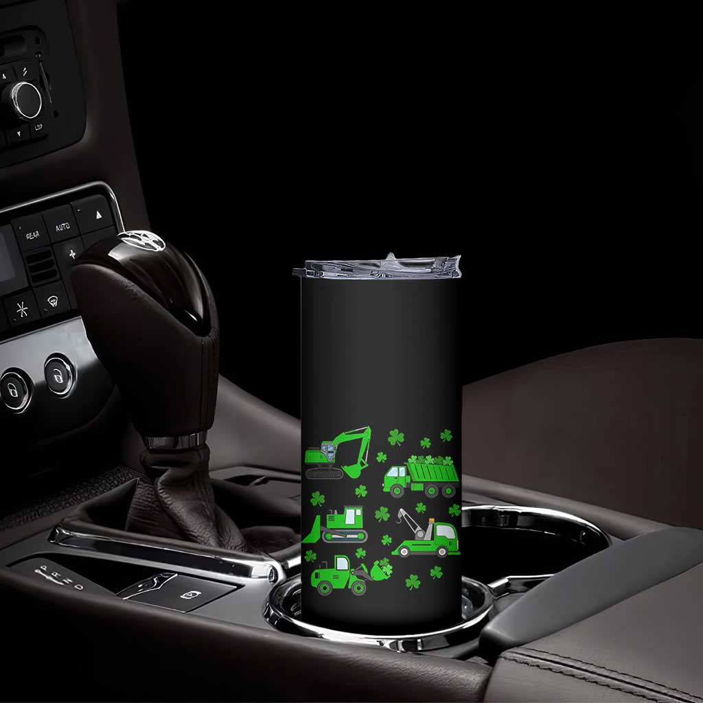 Funny St Patricks Day Construction Trucks Irish Shamrock Skinny Tumbler