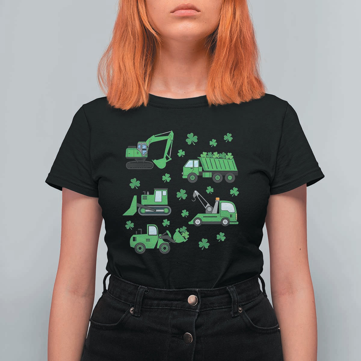Funny St Patricks Day Construction Trucks Irish Shamrock T Shirt For Women