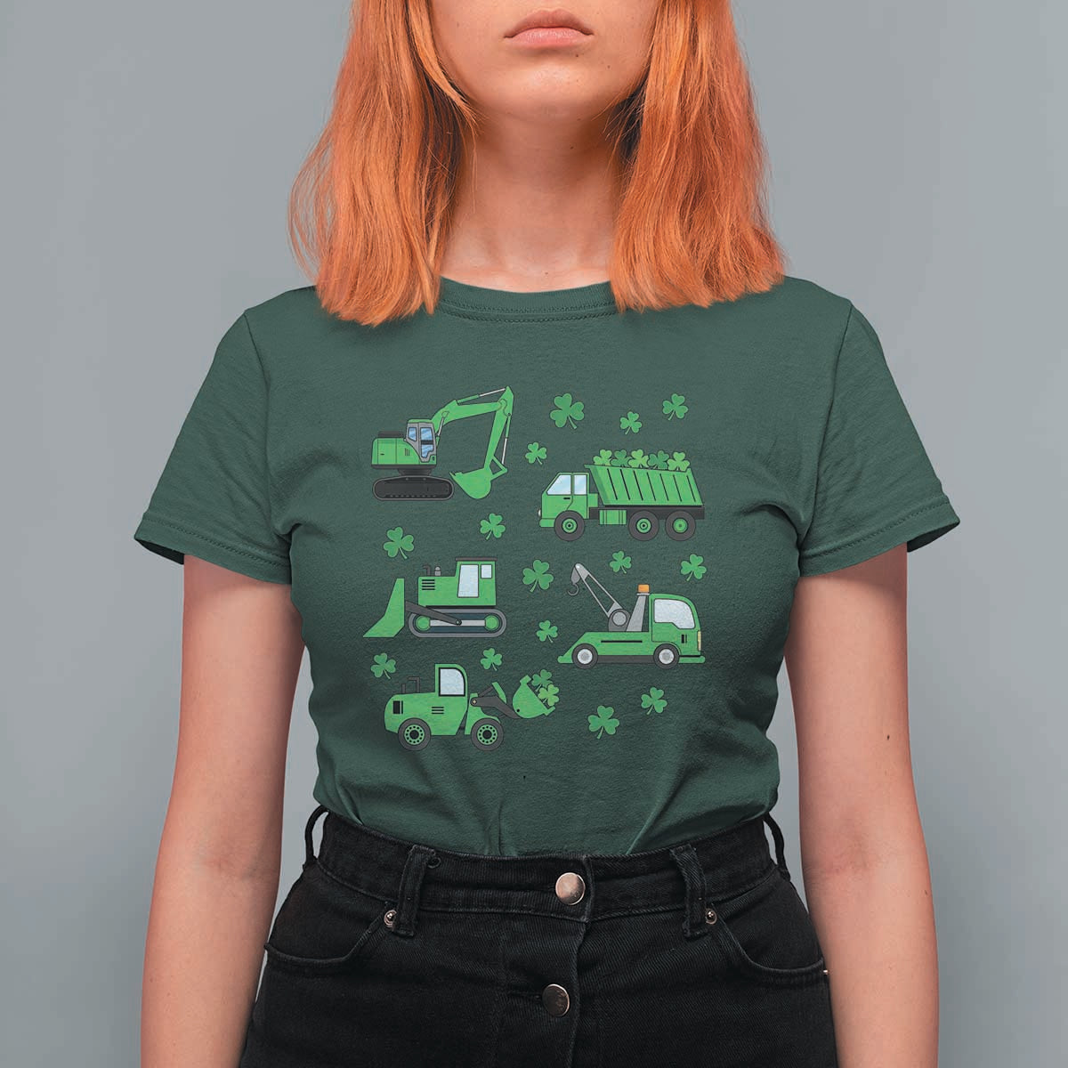 Funny St Patricks Day Construction Trucks Irish Shamrock T Shirt For Women