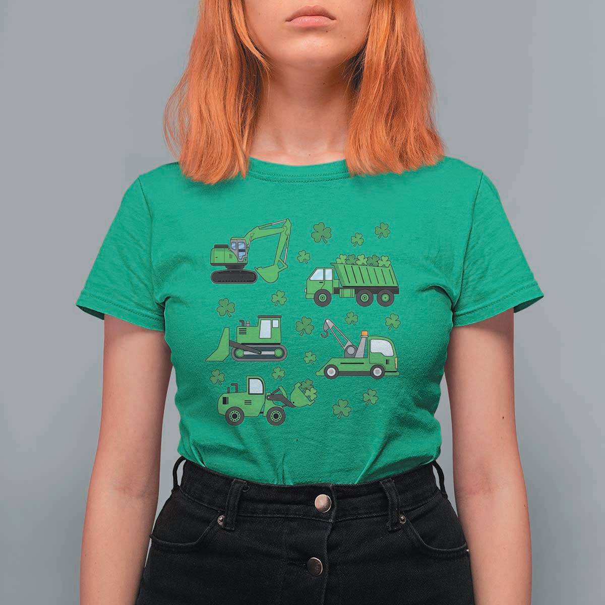 Funny St Patricks Day Construction Trucks Irish Shamrock T Shirt For Women