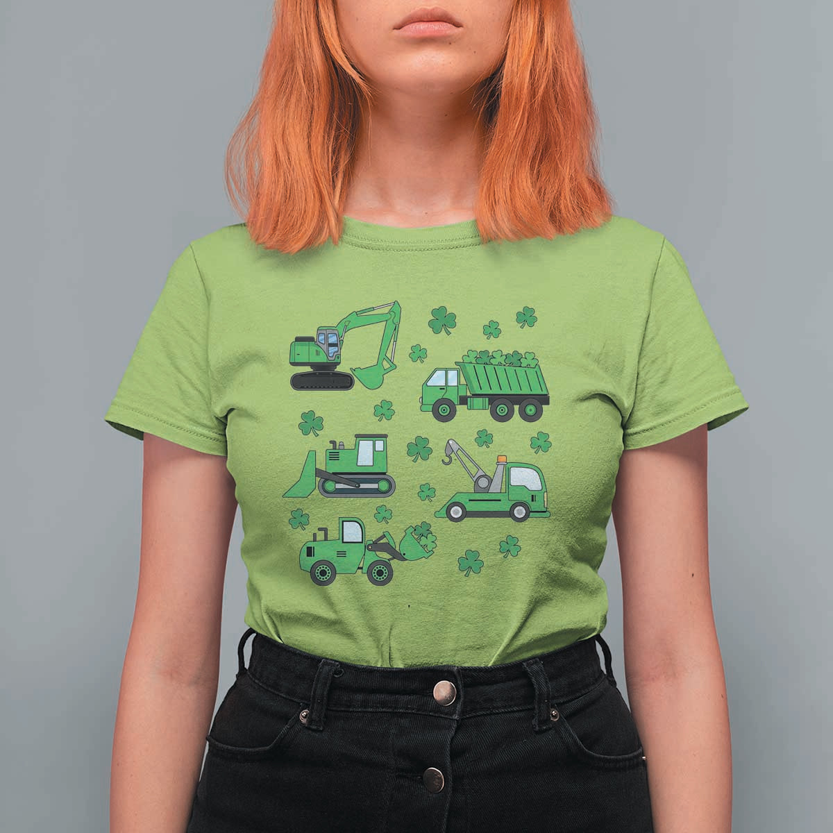 Funny St Patricks Day Construction Trucks Irish Shamrock T Shirt For Women