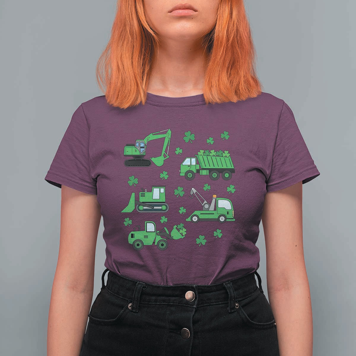 Funny St Patricks Day Construction Trucks Irish Shamrock T Shirt For Women