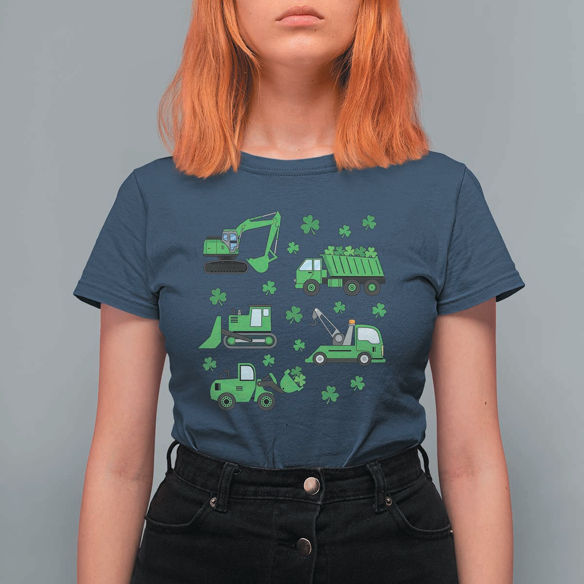 Funny St Patricks Day Construction Trucks Irish Shamrock T Shirt For Women