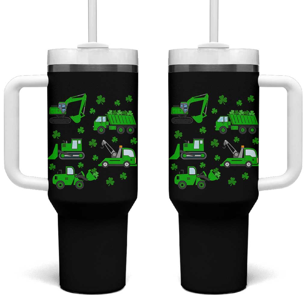 Funny St Patricks Day Construction Trucks Irish Shamrock Tumbler With Handle