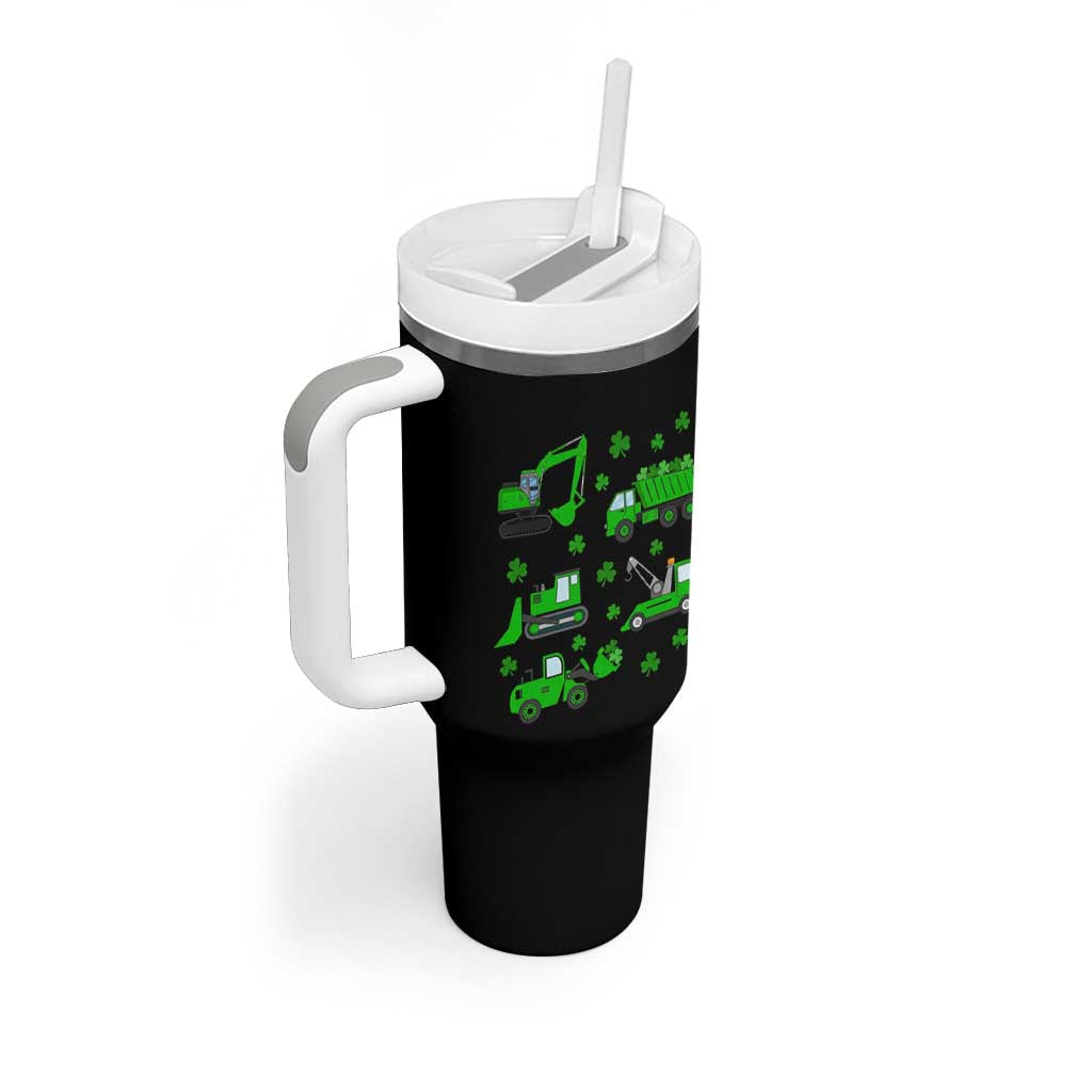 Funny St Patricks Day Construction Trucks Irish Shamrock Tumbler With Handle