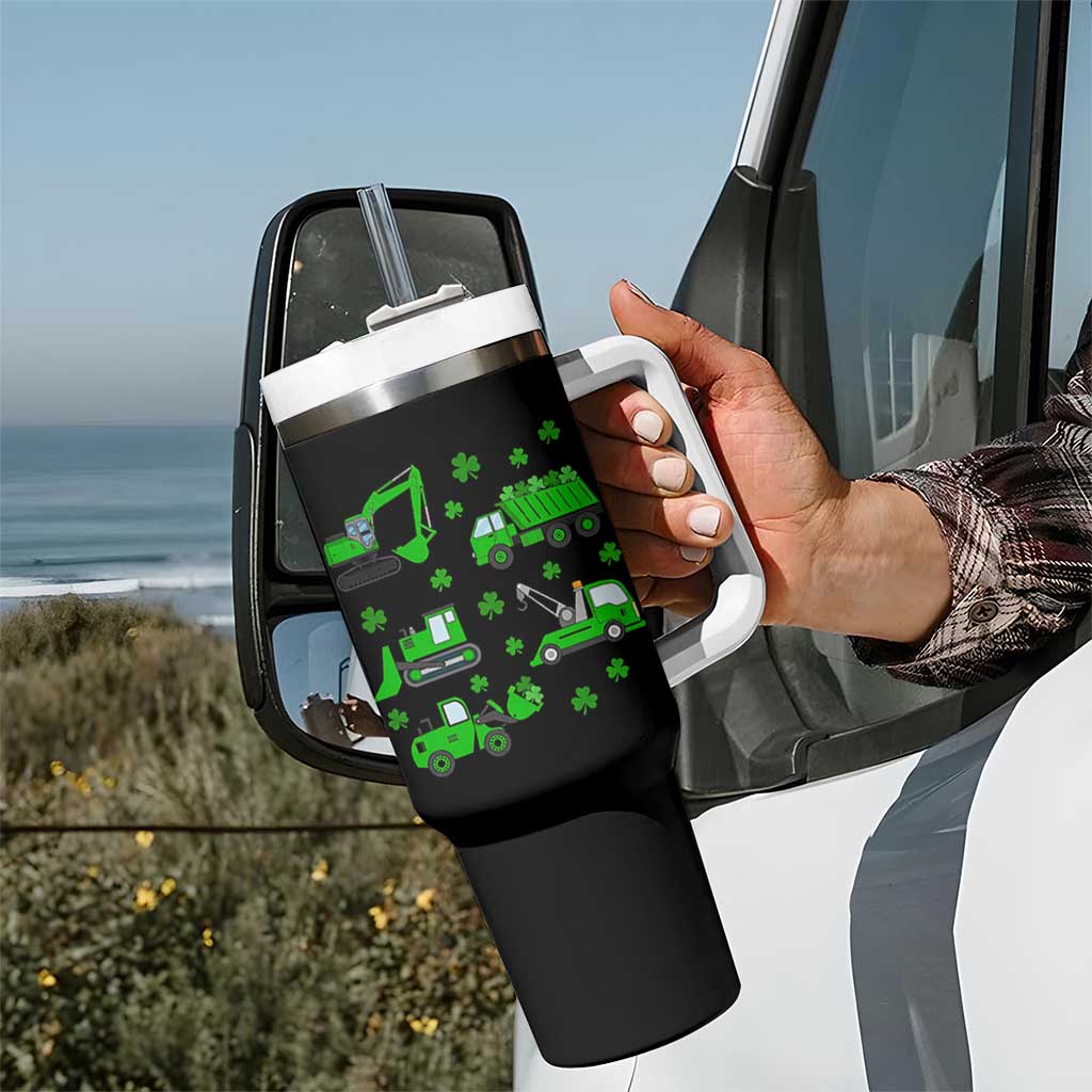 Funny St Patricks Day Construction Trucks Irish Shamrock Tumbler With Handle