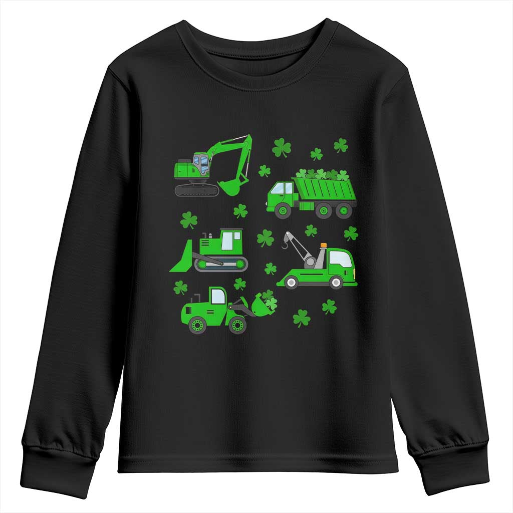 Funny St Patricks Day Construction Trucks Irish Shamrock Youth Sweatshirt