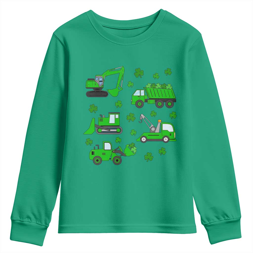 Funny St Patricks Day Construction Trucks Irish Shamrock Youth Sweatshirt