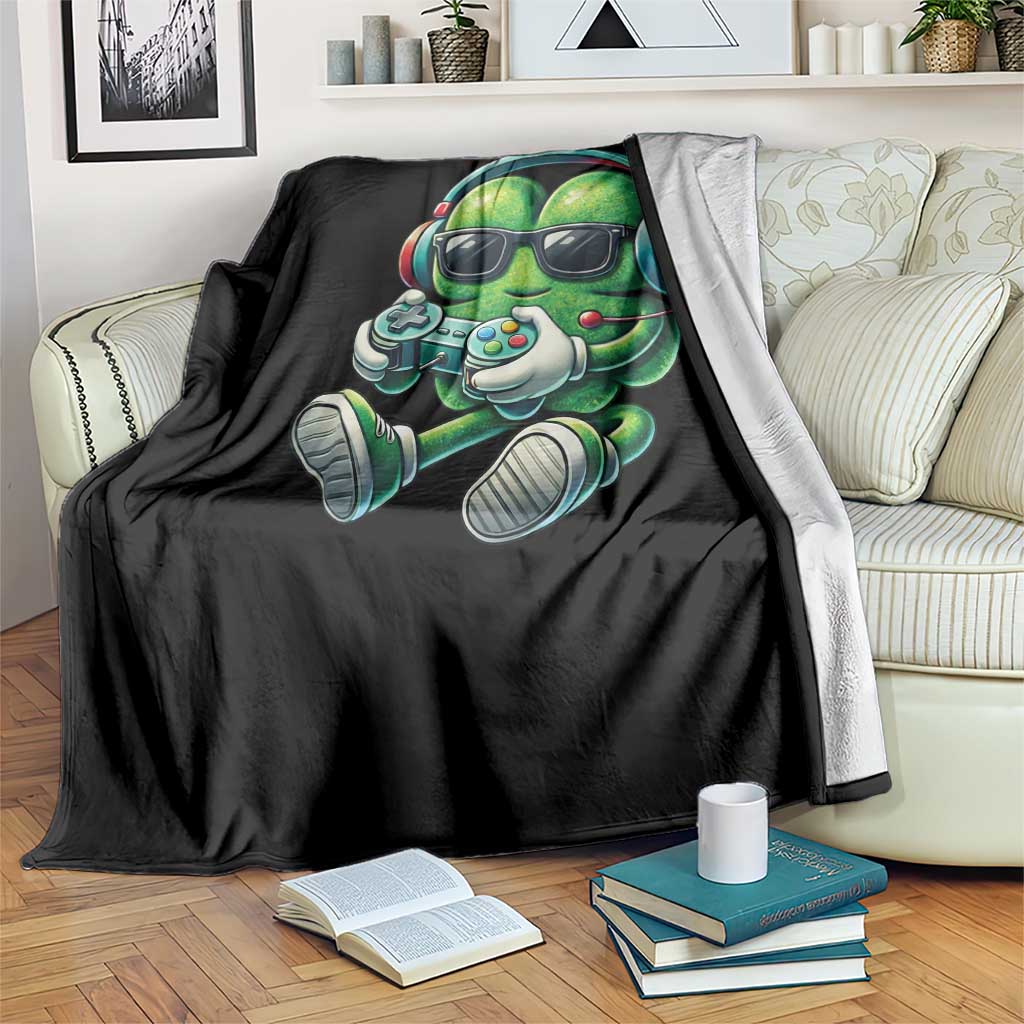 Funny Video Game Shamrock St Patricks Day Gamer Throw Blanket