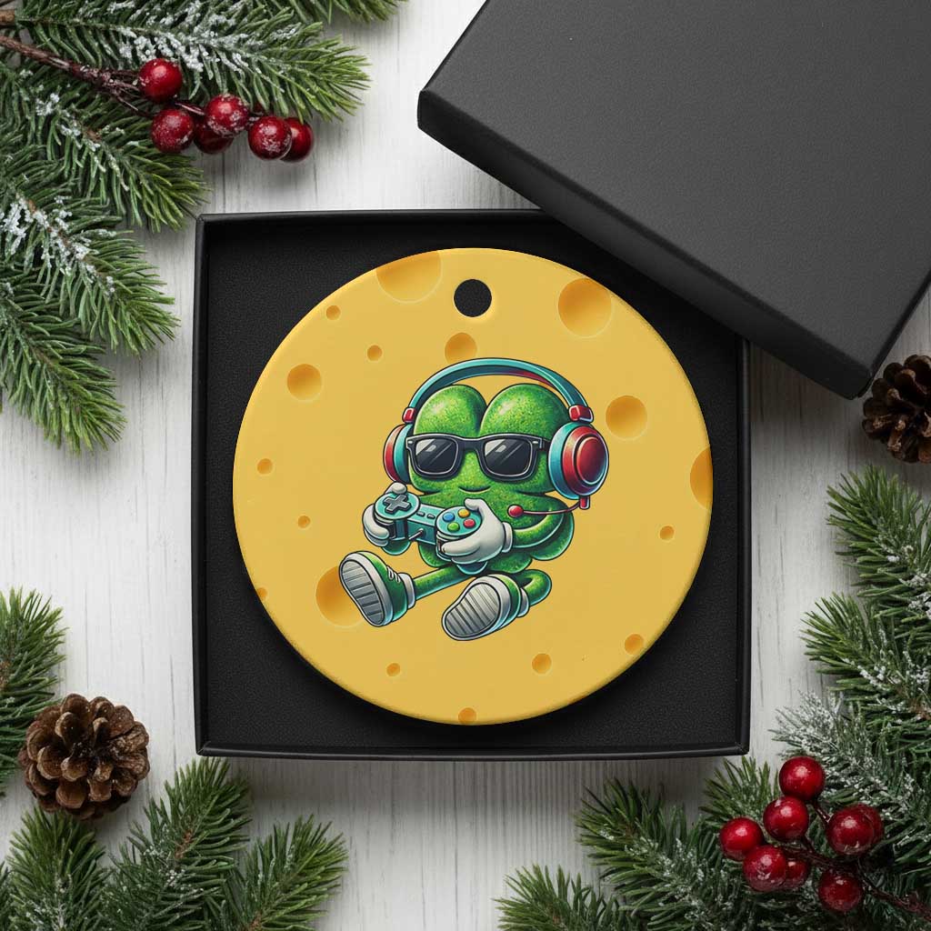Funny Video Game Shamrock St Patricks Day Gamer Ceramic Ornament