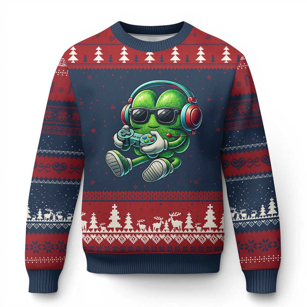 Funny Video Game Shamrock St Patricks Day Gamer Ugly Christmas Sweater