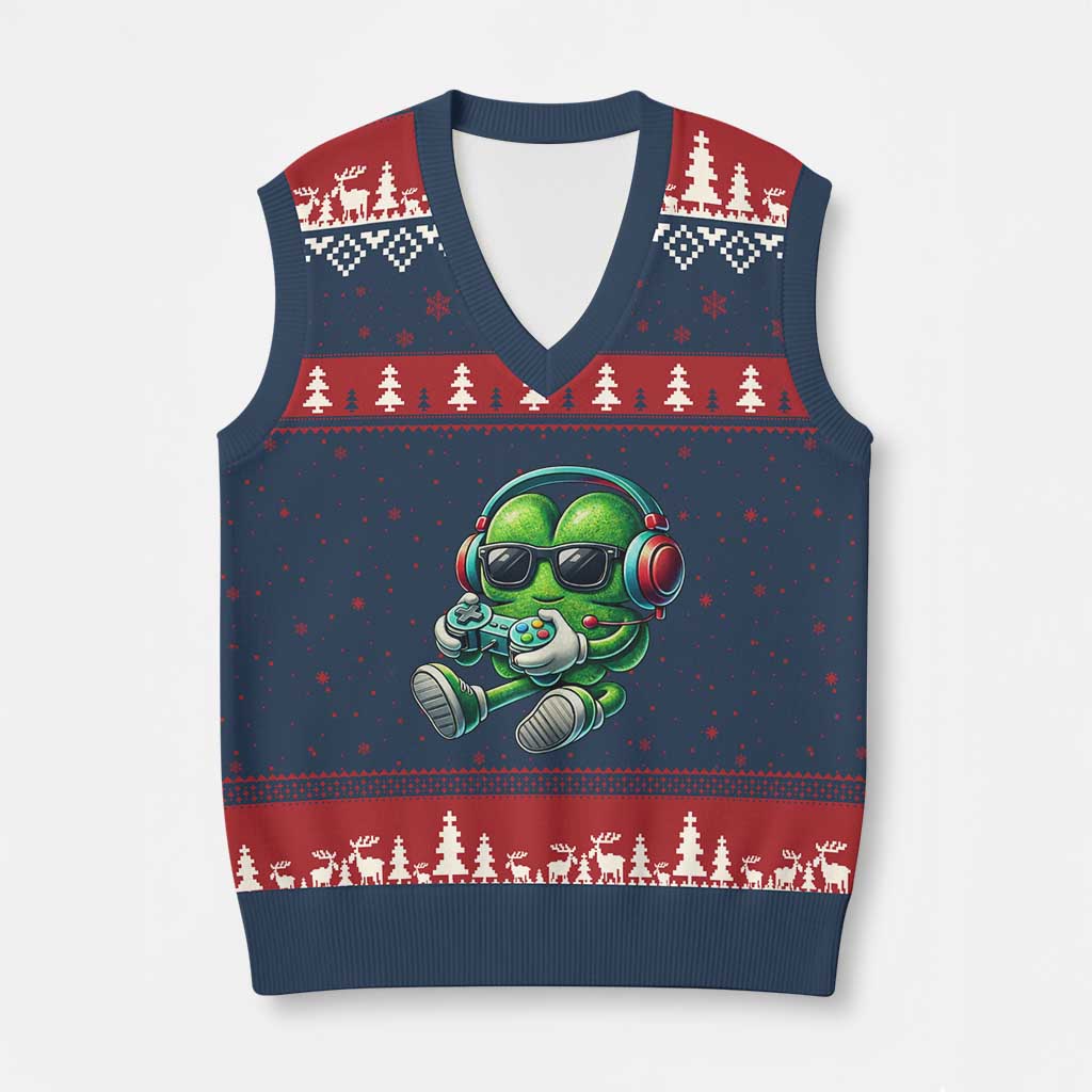 Funny Video Game Shamrock St Patricks Day Gamer V-Neck Knit Sweater Vest