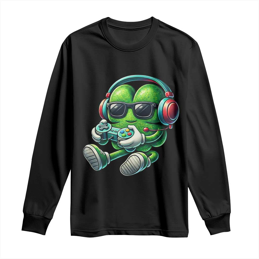Funny Video Game Shamrock St Patricks Day Gamer Long Sleeve Shirt