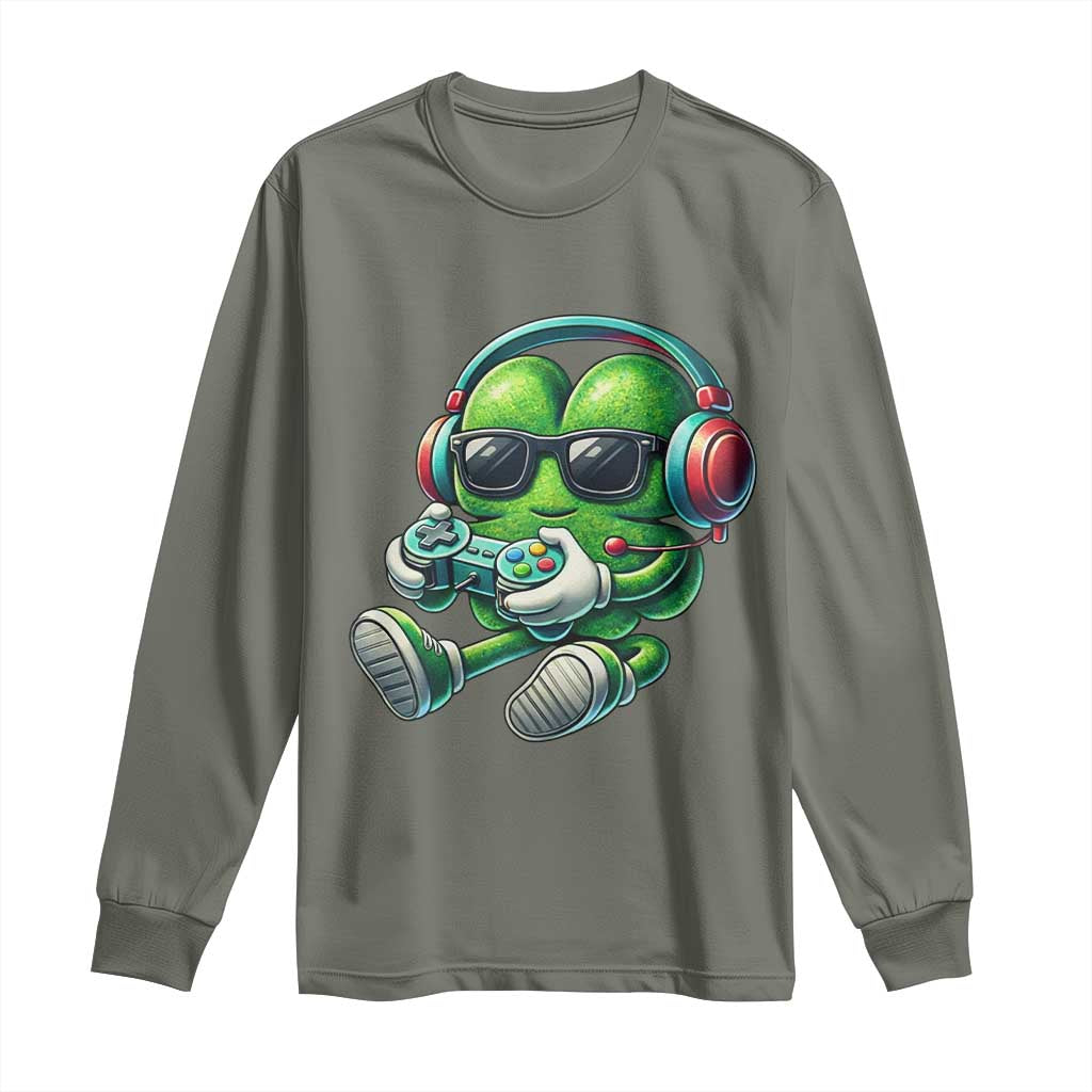 Funny Video Game Shamrock St Patricks Day Gamer Long Sleeve Shirt