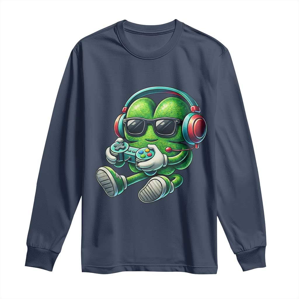Funny Video Game Shamrock St Patricks Day Gamer Long Sleeve Shirt