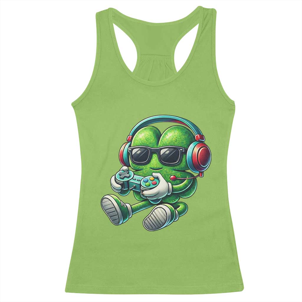 Funny Video Game Shamrock St Patricks Day Gamer Racerback Tank Top