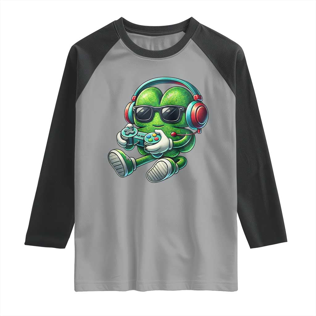 Funny Video Game Shamrock St Patricks Day Gamer Raglan Shirt