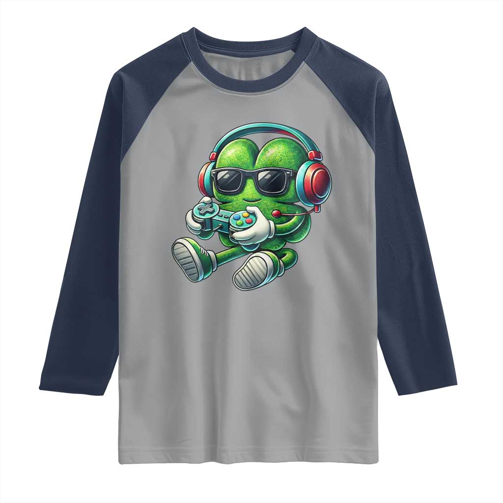 Funny Video Game Shamrock St Patricks Day Gamer Raglan Shirt