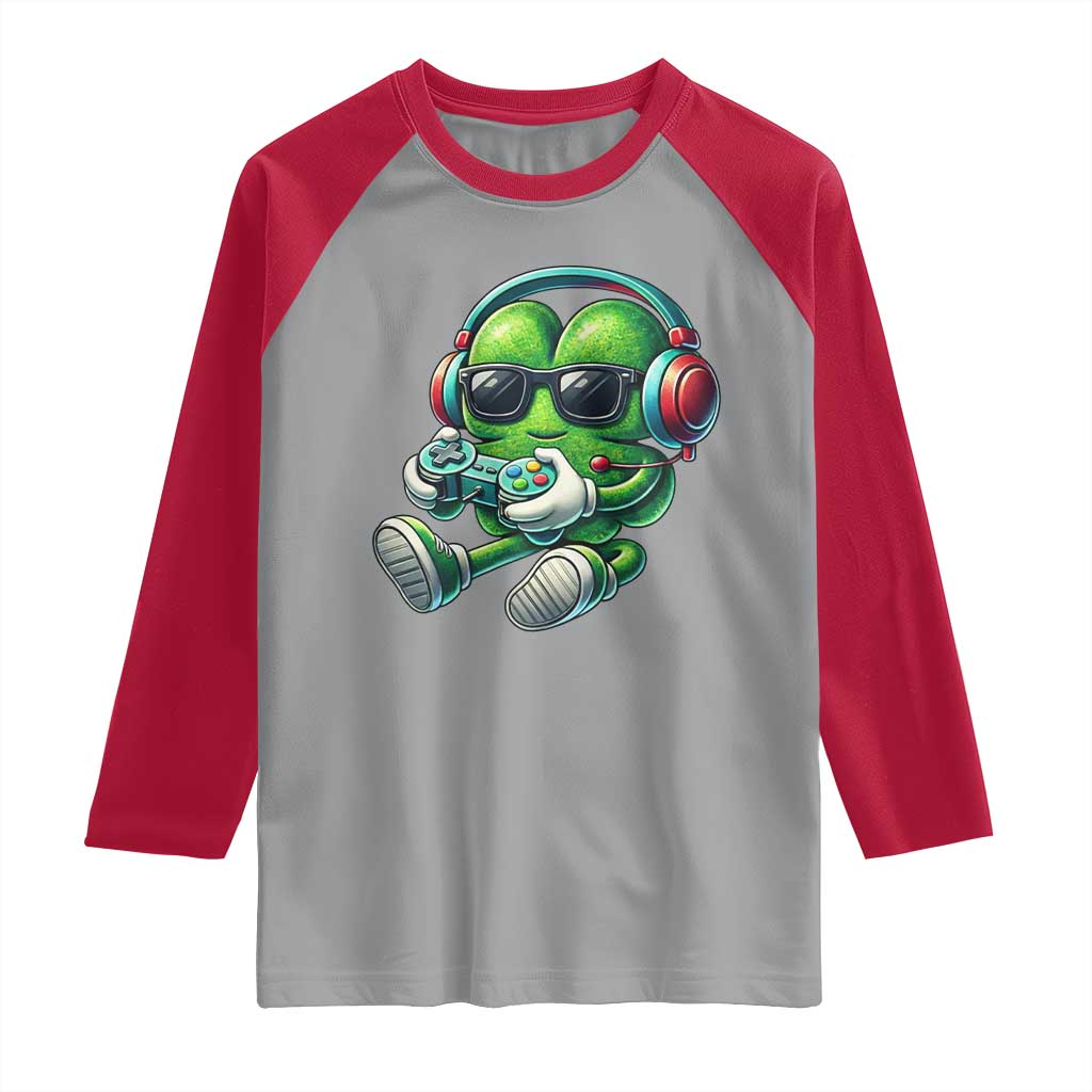 Funny Video Game Shamrock St Patricks Day Gamer Raglan Shirt