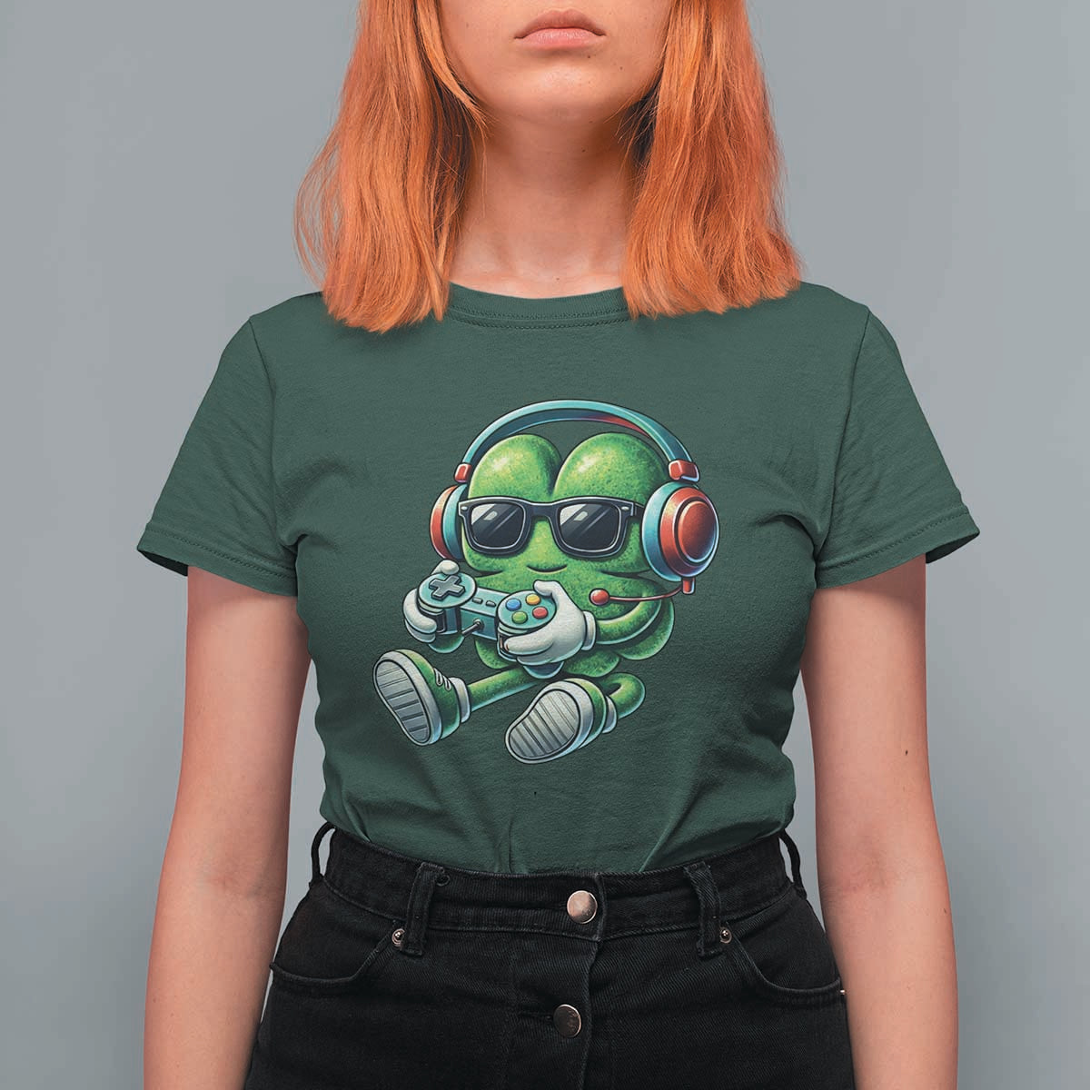 Funny Video Game Shamrock St Patricks Day Gamer T Shirt For Women