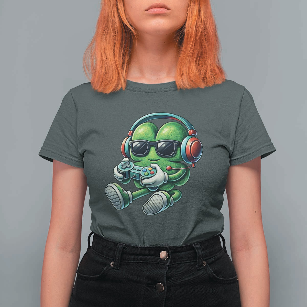 Funny Video Game Shamrock St Patricks Day Gamer T Shirt For Women
