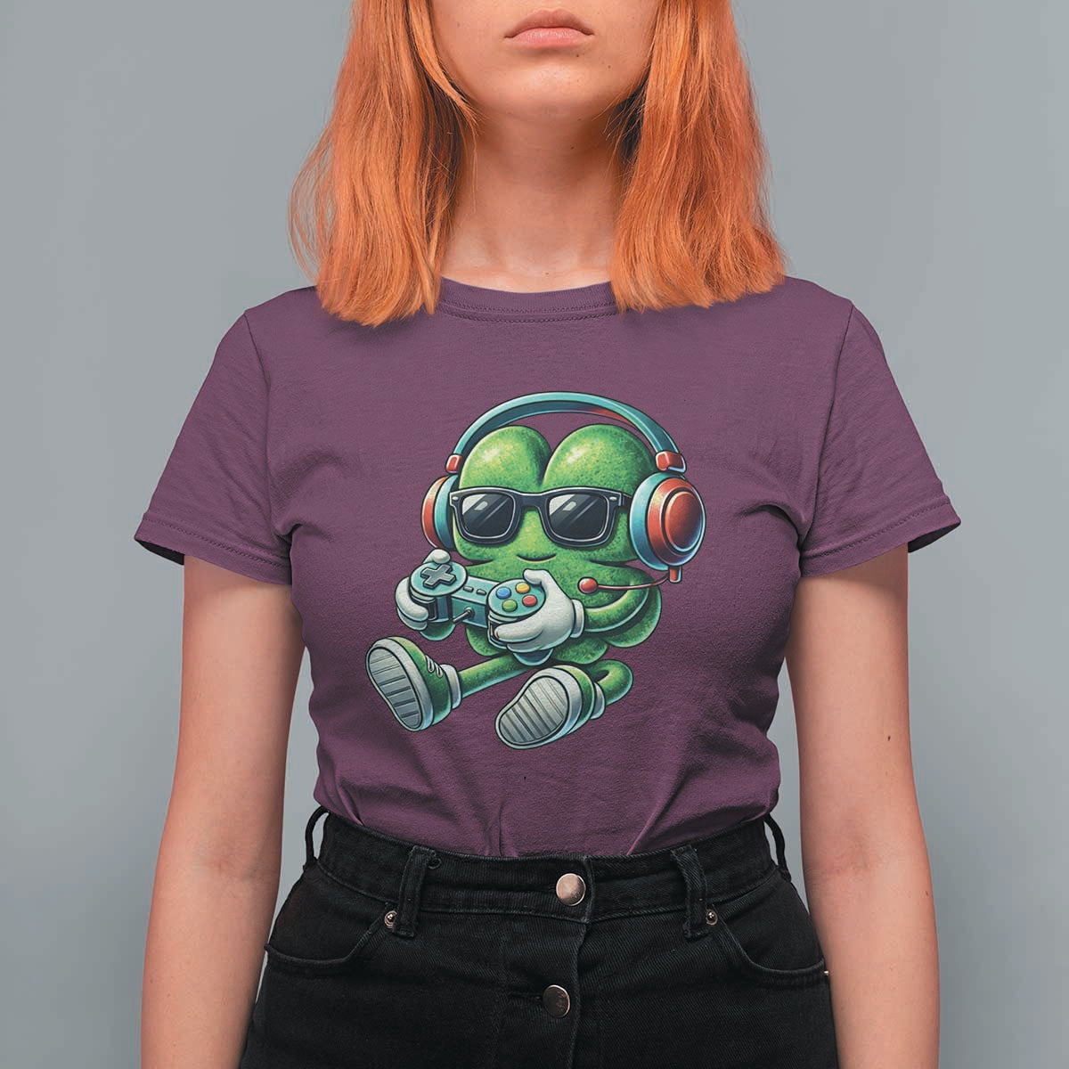 Funny Video Game Shamrock St Patricks Day Gamer T Shirt For Women
