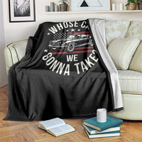 Funny Whose Car We Gonna Take Meme Throw Blanket Car Enthusiast Vintage American Flag