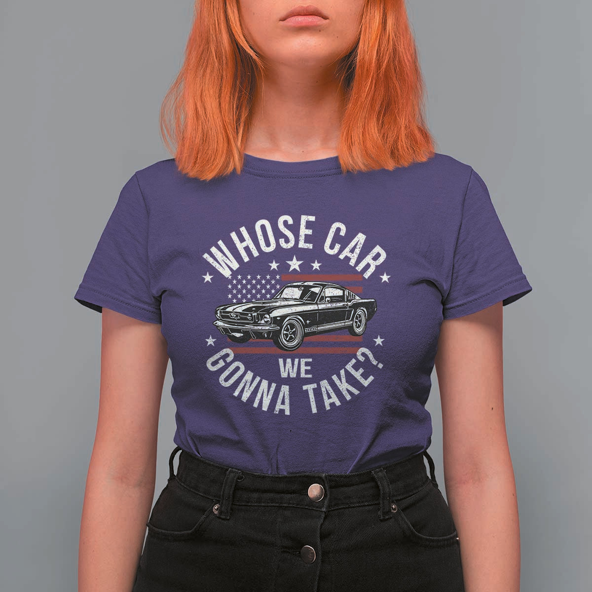 Funny Whose Car We Gonna Take Meme T Shirt For Women Car Enthusiast Vintage American Flag