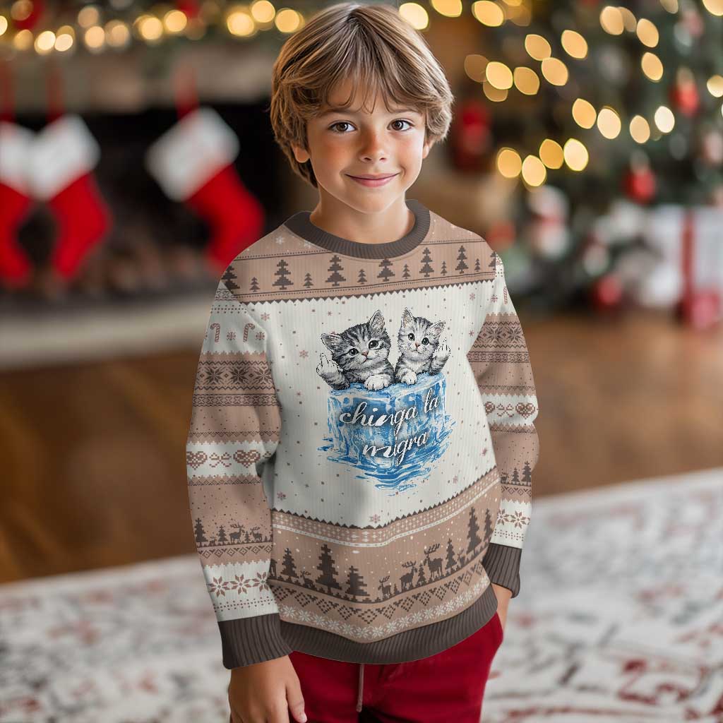 Chinga La Migra Ugly Christmas Sweater Cute Cat Melting Ice Pro Immigrant