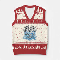 Chinga La Migra V-Neck Knit Sweater Vest Cute Cat Melting Ice Pro Immigrant
