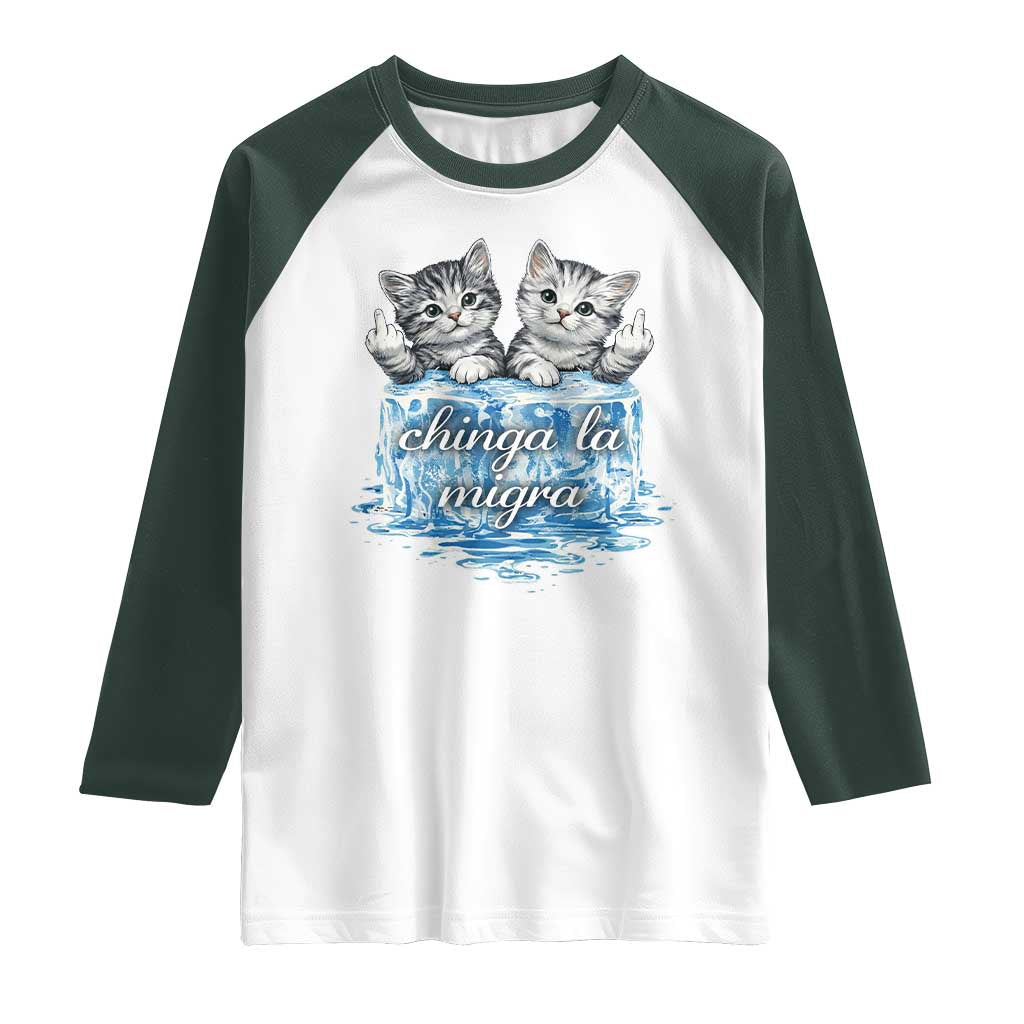 Chinga La Migra Raglan Shirt Cute Cat Melting Ice Pro Immigrant