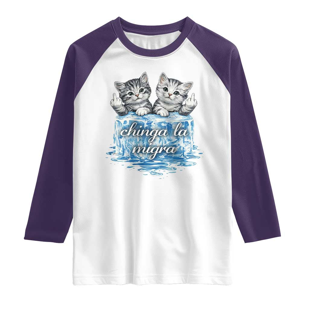Chinga La Migra Raglan Shirt Cute Cat Melting Ice Pro Immigrant