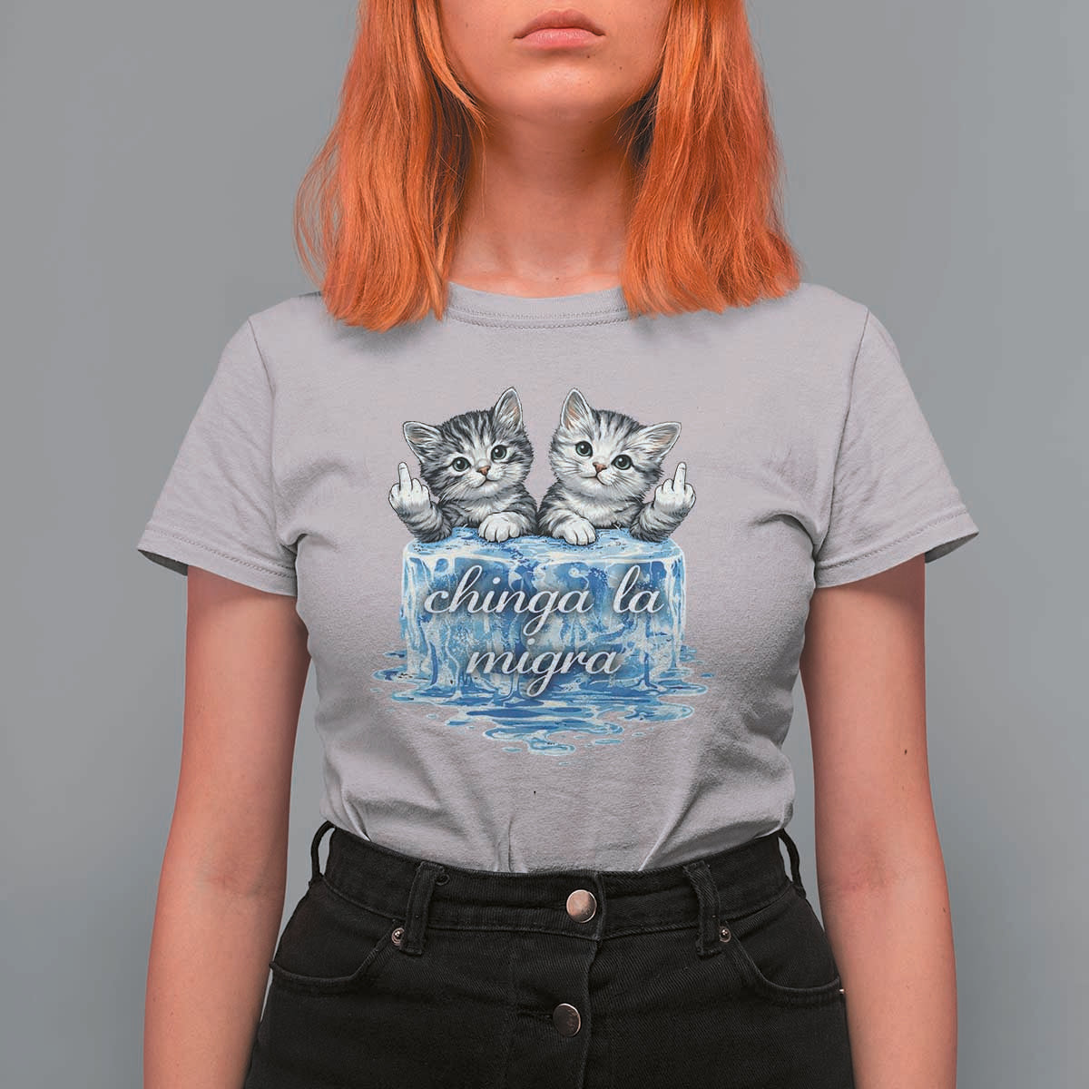 Chinga La Migra T Shirt For Women Cute Cat Melting Ice Pro Immigrant