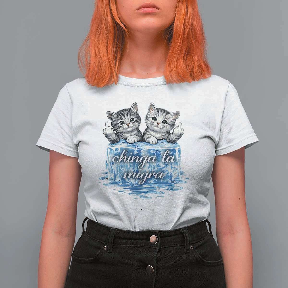 Chinga La Migra T Shirt For Women Cute Cat Melting Ice Pro Immigrant