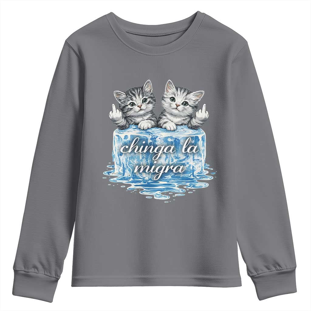 Chinga La Migra Youth Sweatshirt Cute Cat Melting Ice Pro Immigrant