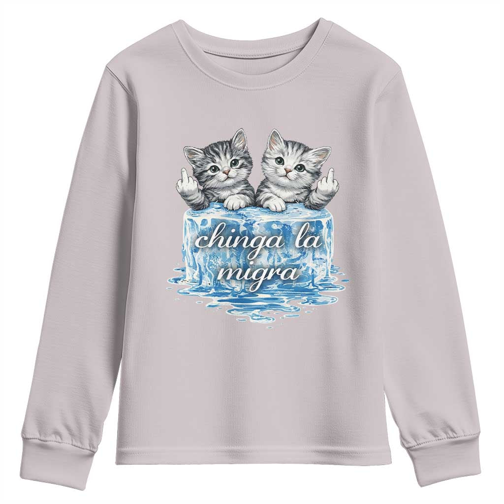 Chinga La Migra Youth Sweatshirt Cute Cat Melting Ice Pro Immigrant