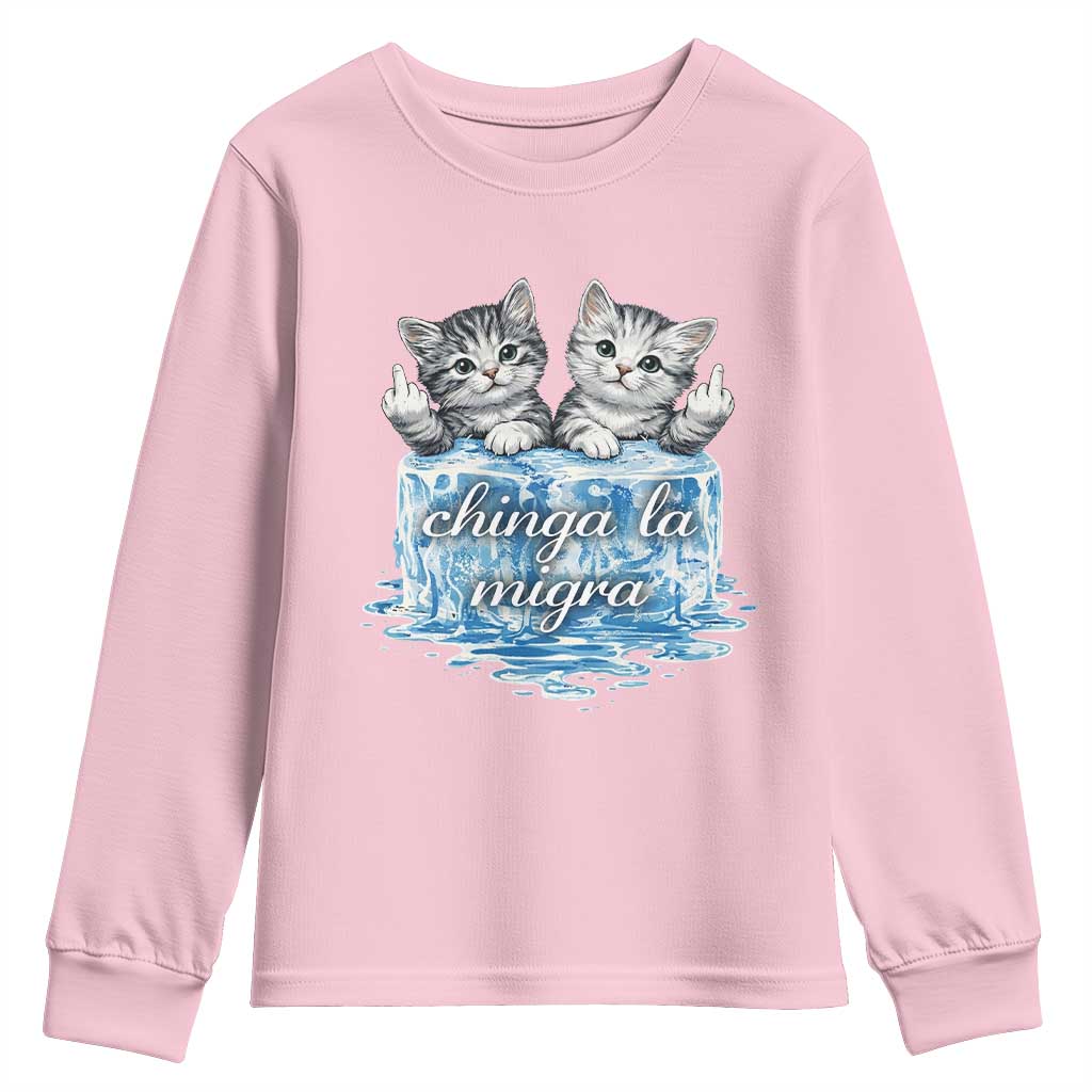Chinga La Migra Youth Sweatshirt Cute Cat Melting Ice Pro Immigrant
