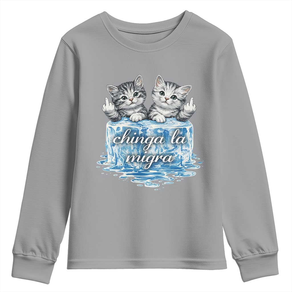 Chinga La Migra Youth Sweatshirt Cute Cat Melting Ice Pro Immigrant