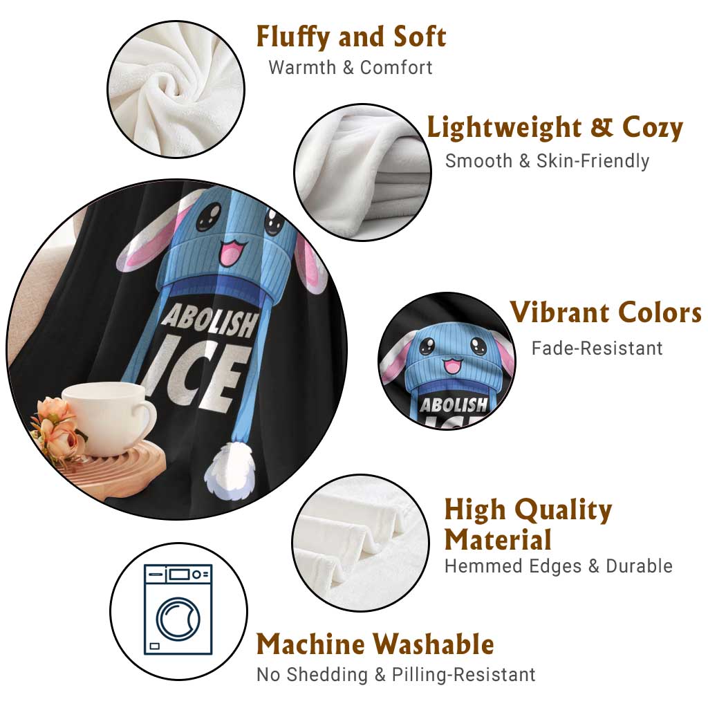 Abolish Ice Throw Blanket Blue Bunny Hat Pro Immigrant Resist Minnesota