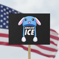 Abolish Ice Protest Sign Blue Bunny Hat Pro Immigrant Resist Minnesota
