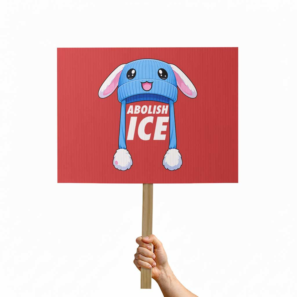 Abolish Ice Protest Sign Blue Bunny Hat Pro Immigrant Resist Minnesota